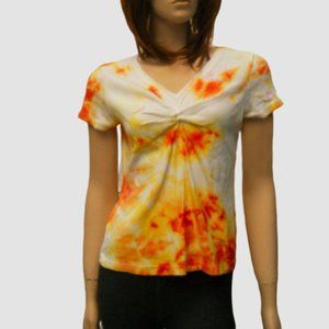 Hand Dyed Tie Dye Fire Colors Festival Wear Runched Bust Cotton Small